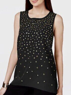 INC Concepts Black Tunic Top with Gold Stud Embellishment over front